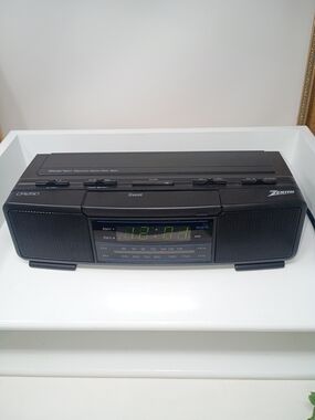 Zenith Black Portable Clock Radio with AM/FM and Dual Alarm
